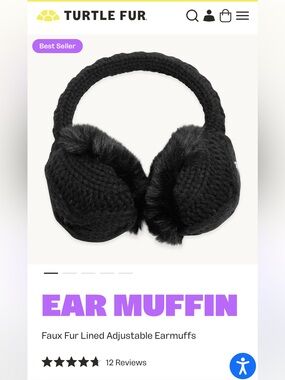 *NEW WITH TAGS* Turtle Fur Ear Muffin - Faux Fur Lined Adjustable Earmuffs (Blk)